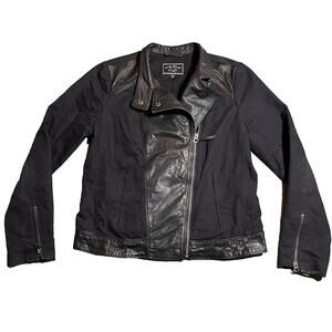 Lucky Brand Women's Black Mixed Moto Leather & Canvas Jacket Size M